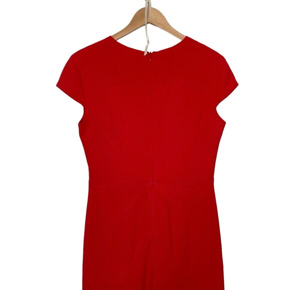 Escada Womens V Neck Short Sleeves Crepe Midi Fit & Flare Dress Red Size EU 36 - Picture 4 of 9